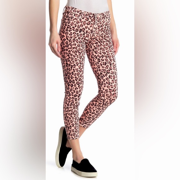 J Brand Mid Rise Cropped Skinny Jeans Jaguar Print Pink Leopard Size 23 NWT $228 - Picture 1 of 6